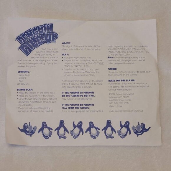 1998 Fundex Games Penguin Pile Up Instructions Sheet Replacement - Picture 2 of 3